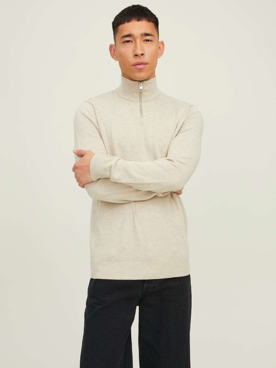Jersey de punto con cremallera beige -JJEEMIL